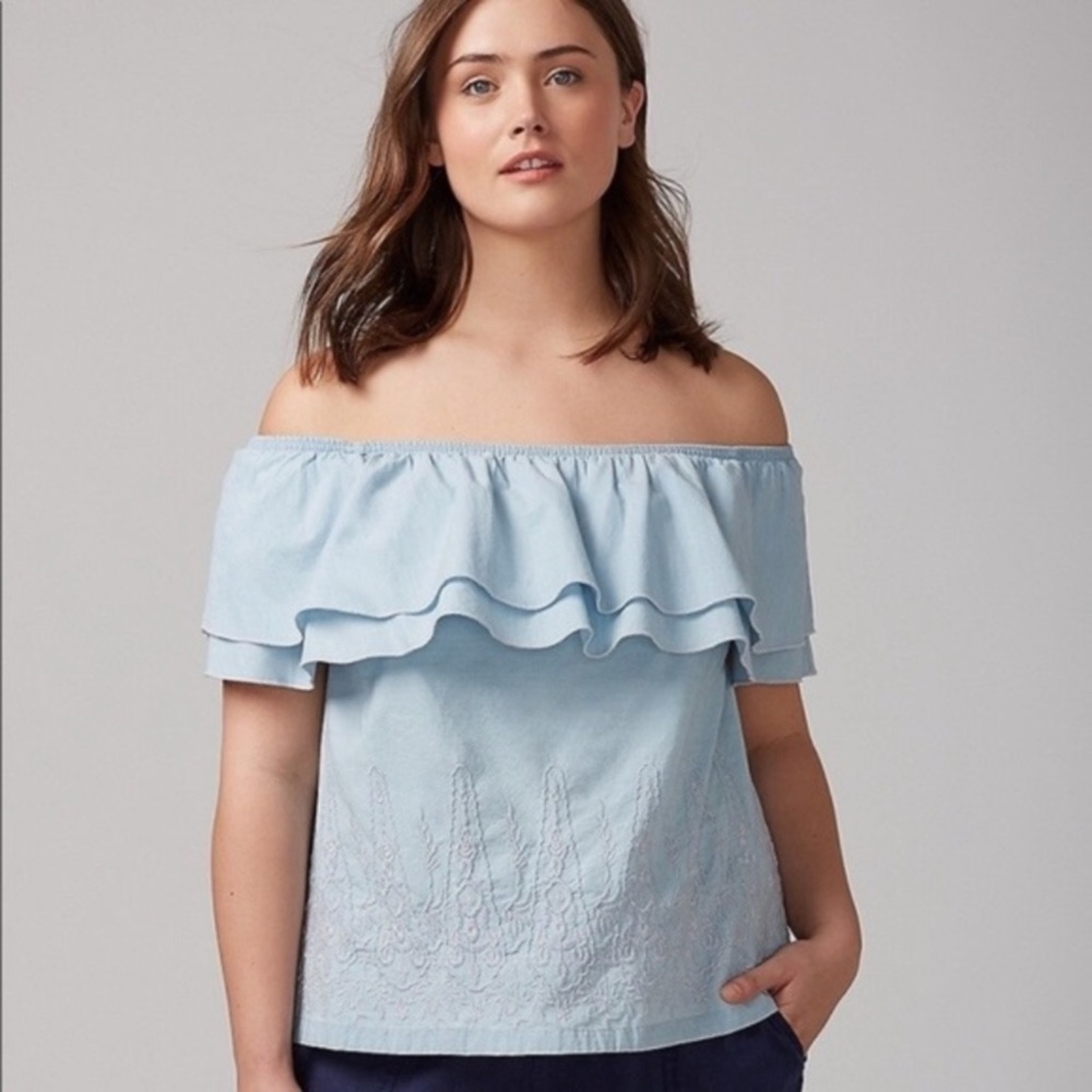 Lane Bryant Chambray Embroidered Off-Shoulder Top